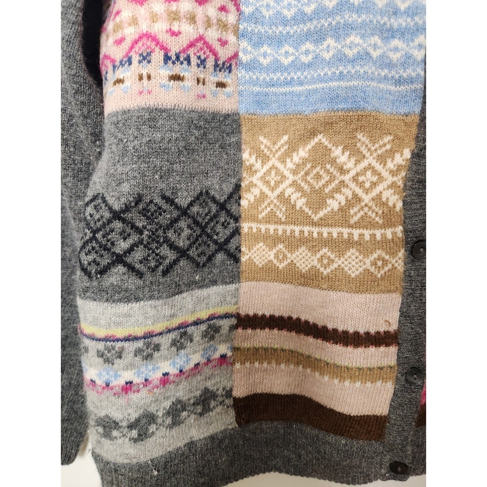 Liz Claiborne Sport Patchwork Cardigan Sweater Gray Wool Rabbit Hair Angora Med - Picture 7 of 11